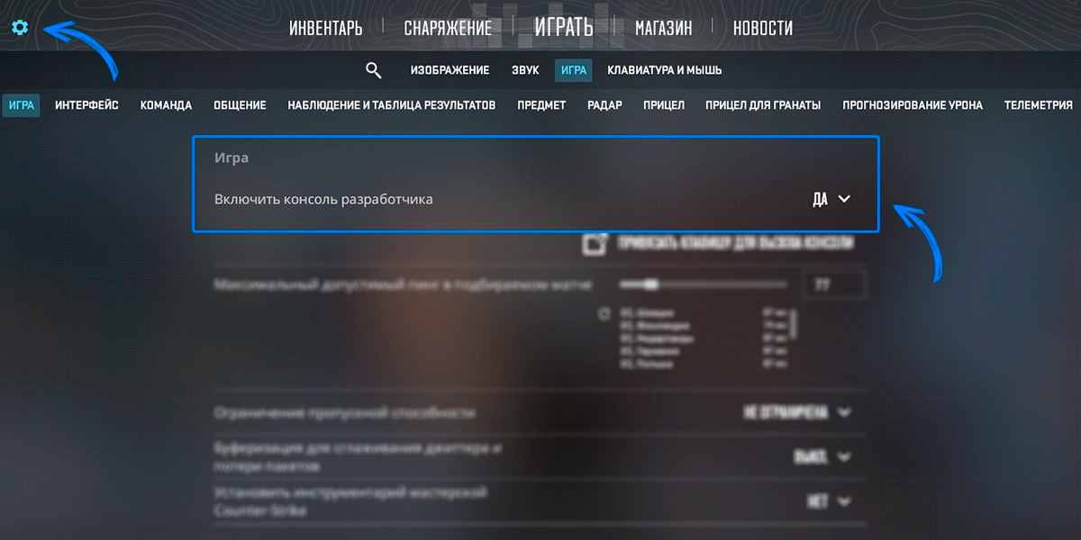 Активация консоли разработчика CS2